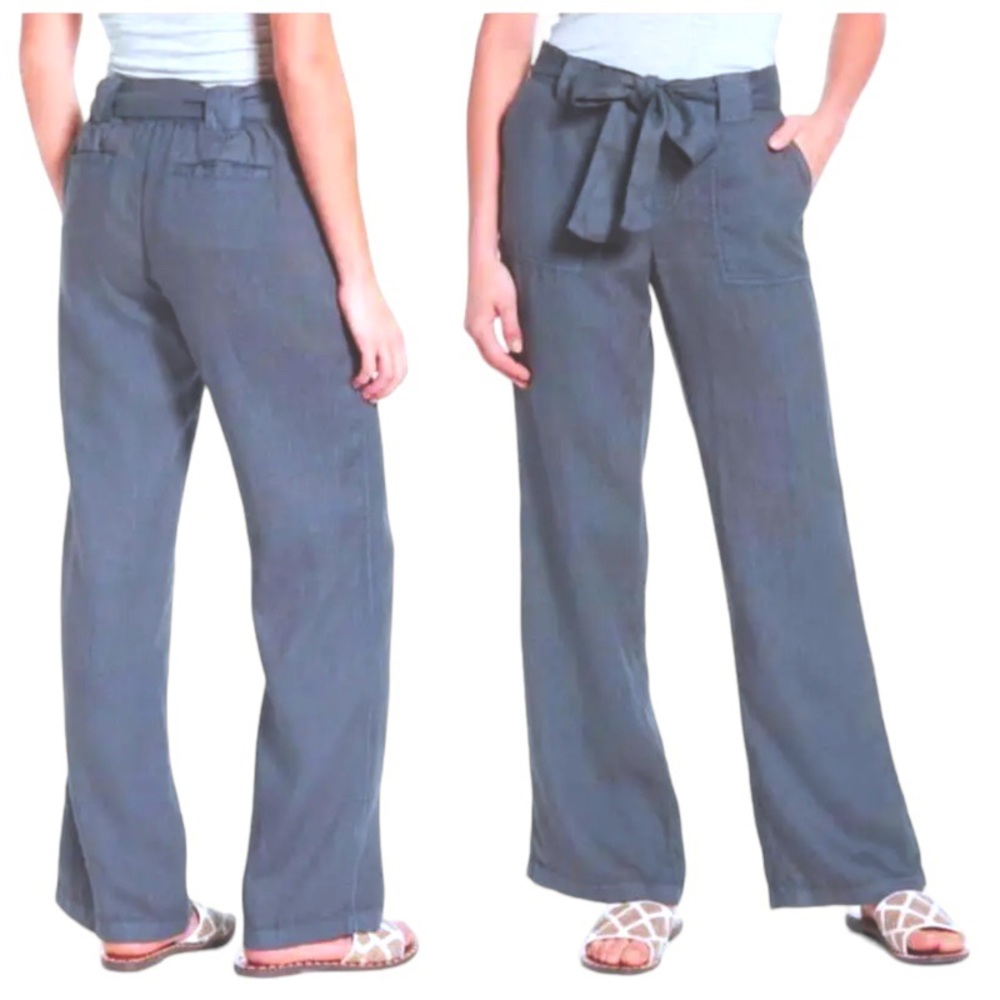 Caslon Belted Linen Pants Medium 6 8 Grey Optional Sash High Rise Pockets NWT